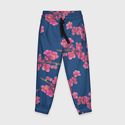 Детские брюки Веточки айвы с розовыми цветами на синем фоне