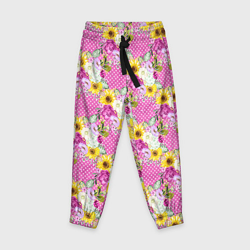 Детские брюки Полевые фиолетовые и желтые цветочки / 3D-принт – фото 1