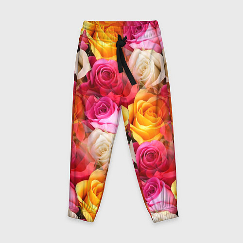 Детские брюки Красные, желтые и белые розы / 3D-принт – фото 1