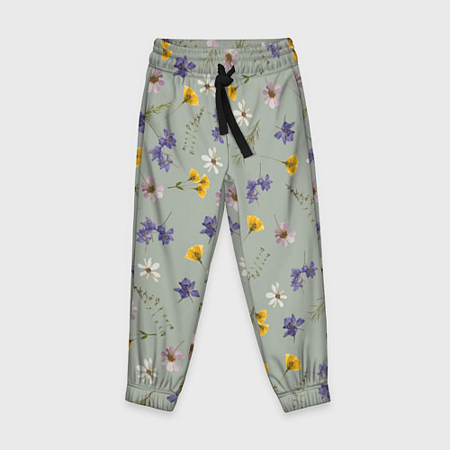 Детские брюки Простой цветочный принт на зеленом фоне / 3D-принт – фото 1