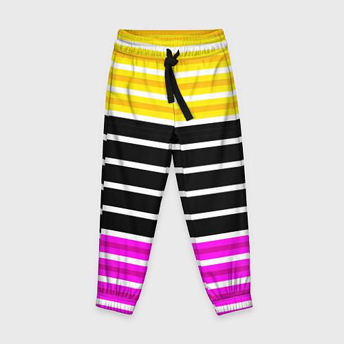 Детские брюки Желтые розовые и черные полосы на белом / 3D-принт – фото 1