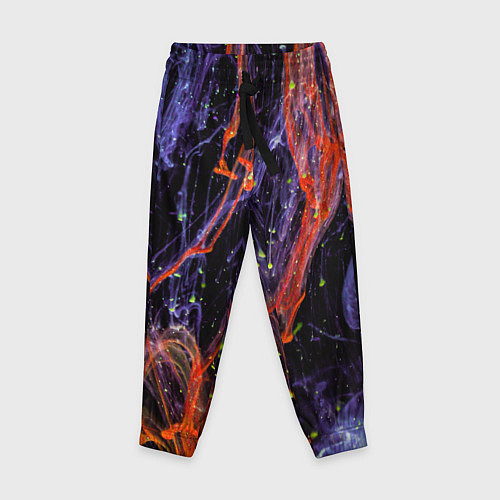 Детские брюки Неоновые краски во тьме - Оранжевый и фиолетовый / 3D-принт – фото 1