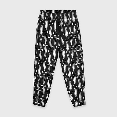 Детские брюки Черно-белый современный модный узор листья / 3D-принт – фото 1