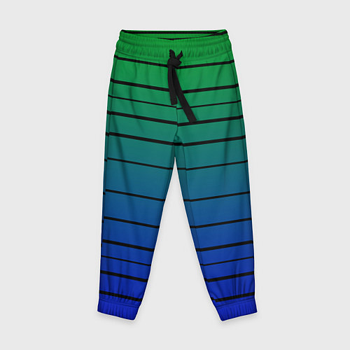 Детские брюки Черные полосы на синем, зеленом градиенте / 3D-принт – фото 1