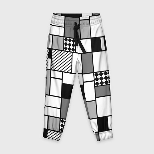 Детские брюки Черно белый геометрический скандинавский узор / 3D-принт – фото 1