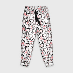Детские брюки Бело-розовые цветы с черной обводкой
