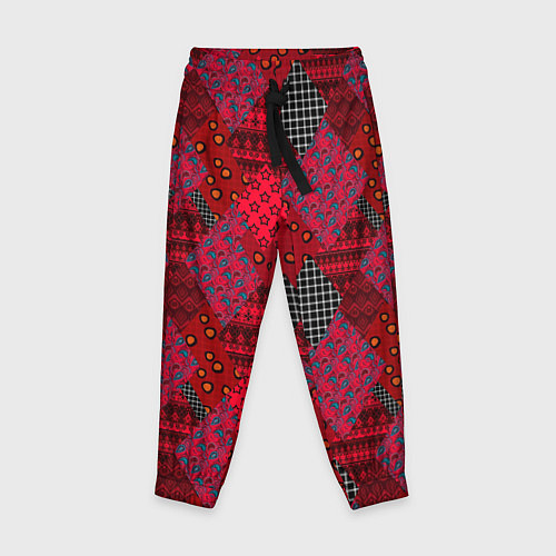 Детские брюки Красный лоскутный узор пэчворк / 3D-принт – фото 1