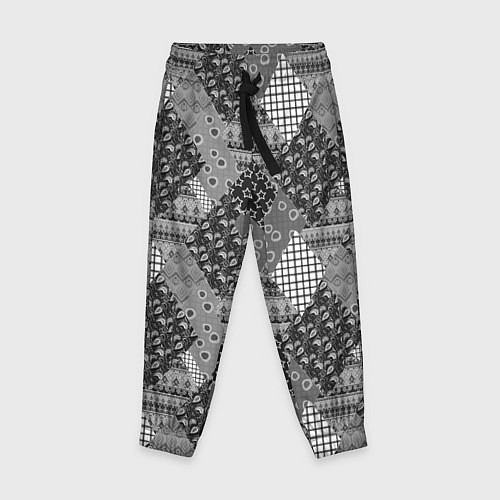 Детские брюки Black and White Ethnic Patchwork Pattern / 3D-принт – фото 1