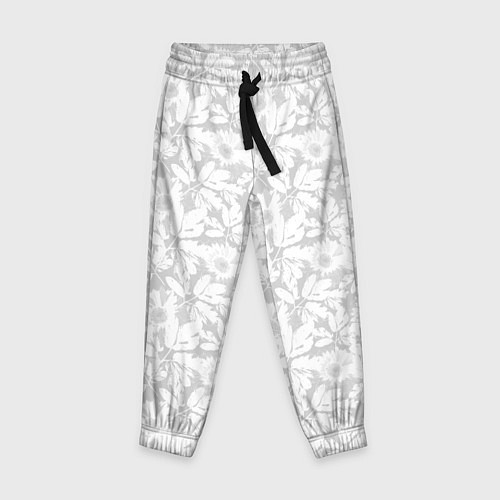 Детские брюки Белые цветы на светло сером / 3D-принт – фото 1
