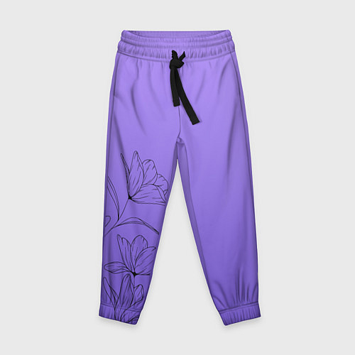 Детские брюки Красивый фиолетовый градиент с цветами / 3D-принт – фото 1
