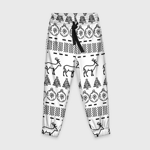 Детские брюки Черно-белый узор с оленями / 3D-принт – фото 1