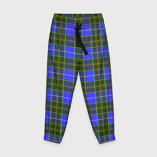 Детские брюки Ткань Шотландка сине-зелёная / 3D-принт – фото 1