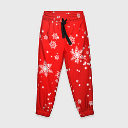Детские брюки Снежинки на красном фоне
