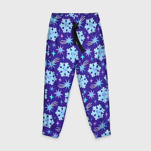 Детские брюки Снежинки со звездами в синем небе / 3D-принт – фото 1
