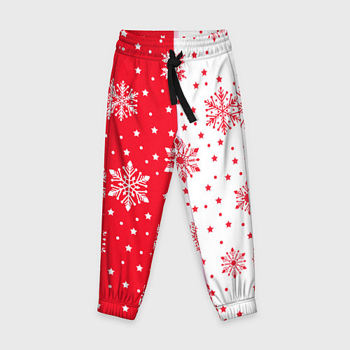 Детские брюки Рождественские снежинки на красно-белом фоне / 3D-принт – фото 1