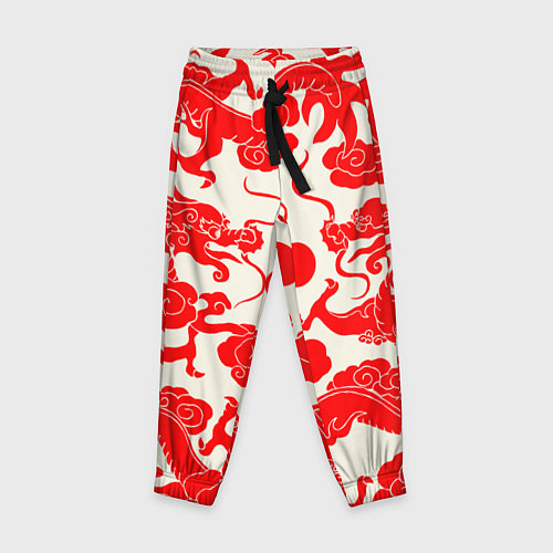Детские брюки Японские красные драконы / 3D-принт – фото 1