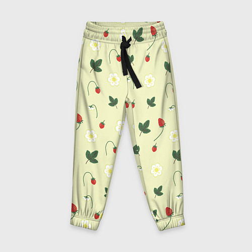 Детские брюки Узор из веточек и листиков земляники / 3D-принт – фото 1