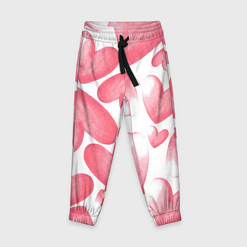 Детские брюки Розовые акварельные сердца - паттерн / 3D-принт – фото 1
