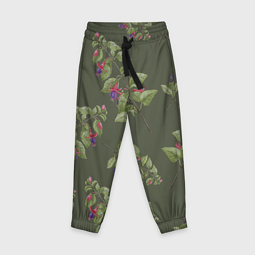 Детские брюки Ветки фуксии на зеленом фоне / 3D-принт – фото 1