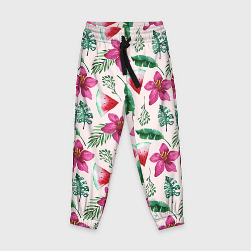 Детские брюки Арбузы, цветы и тропические листья / 3D-принт – фото 1