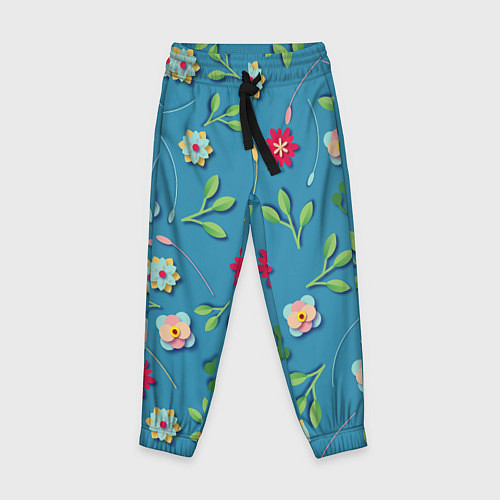 Детские брюки Цветы и зеленые веточки / 3D-принт – фото 1