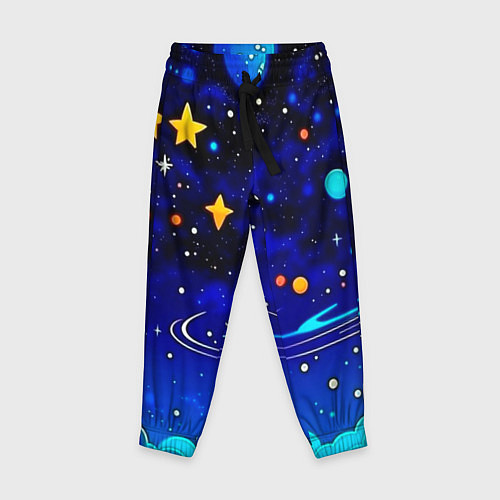 Детские брюки Мультяшный космос темно-синий / 3D-принт – фото 1