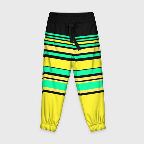 Детские брюки Разноцветный черно желтый с зеленым полосатый узор / 3D-принт – фото 1