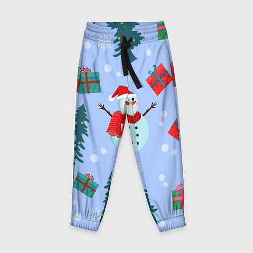 Детские брюки Снеговики с новогодними подарками паттерн / 3D-принт – фото 1
