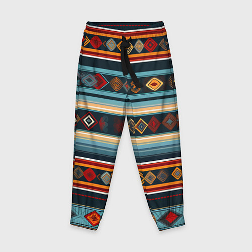 Детские брюки Этнический орнамент в горизонтальную полоску / 3D-принт – фото 1