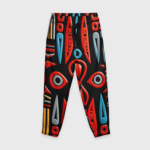 Детские брюки Красно-синий узор в африканском стиле / 3D-принт – фото 1
