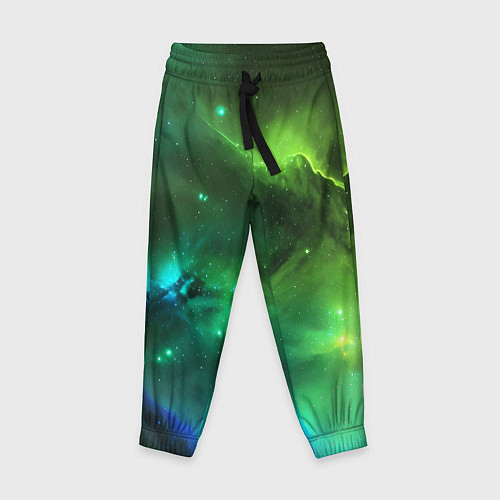Детские брюки Бескрайний космос зелёный / 3D-принт – фото 1