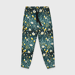 Брюки детские Цветочки на зеленом поле паттерн, цвет: 3D-принт