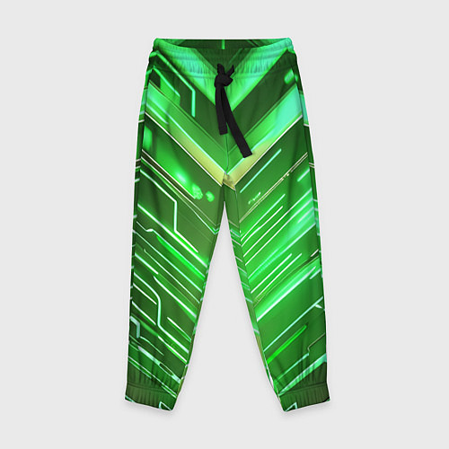 Детские брюки Зелёные неон полосы киберпанк / 3D-принт – фото 1