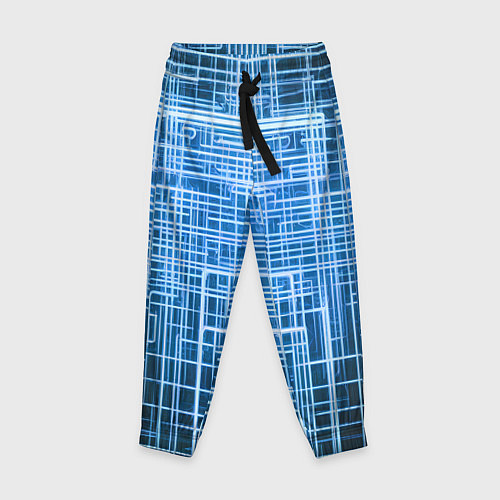 Детские брюки Синие неоновые полосы киберпанк / 3D-принт – фото 1