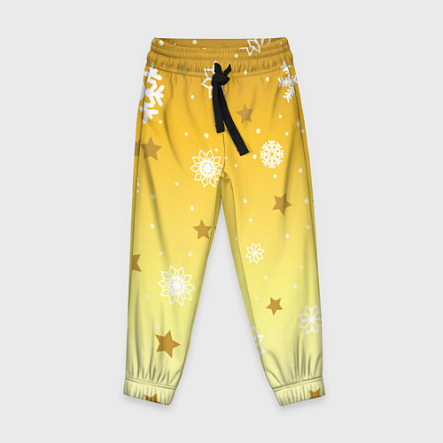 Детские брюки Снежинки и звезды на желтом / 3D-принт – фото 1