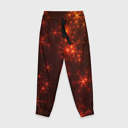 Детские брюки Абстрактные светящиеся красно оранжевые снежинки / 3D-принт – фото 1
