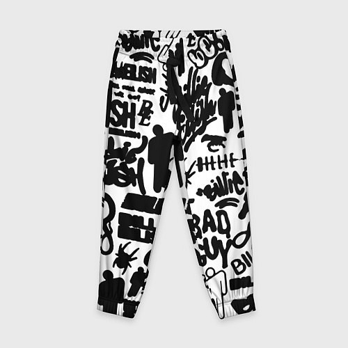 Детские брюки Билли Айлиш автографы черно белый / 3D-принт – фото 1