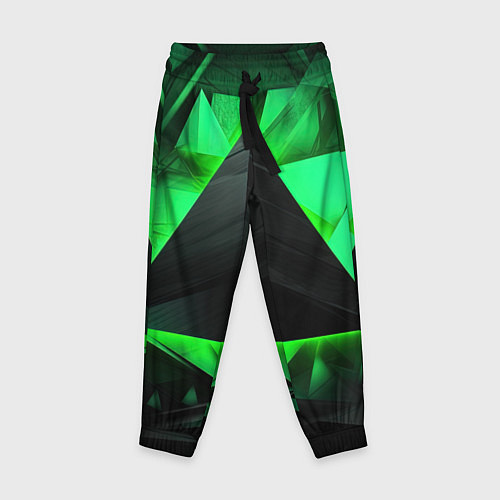 Детские брюки Черный треугольник на зеленой абстракции / 3D-принт – фото 1