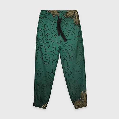 Детские брюки Узоры золотые на зеленом фоне / 3D-принт – фото 1