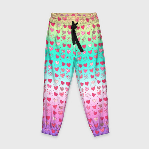 Детские брюки Паттерн сердечки на разноцветном фоне / 3D-принт – фото 1
