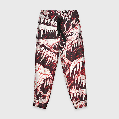 Детские брюки Белые клыки на красном фоне / 3D-принт – фото 1