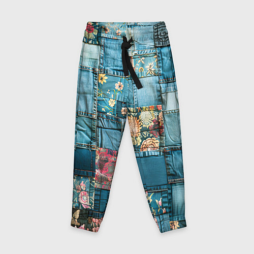 Детские брюки Джинсовые лоскуты с цветочками / 3D-принт – фото 1