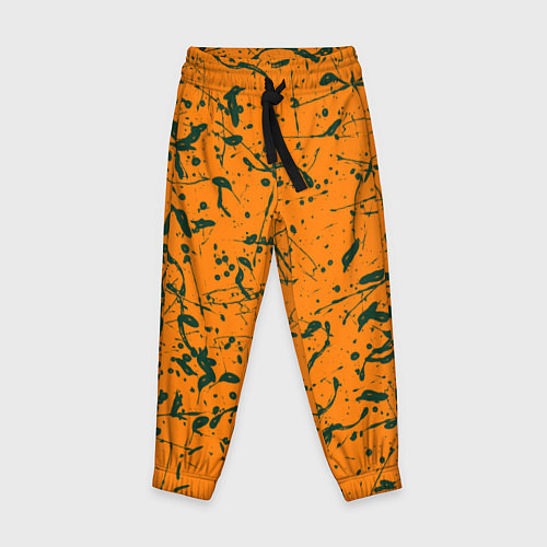 Детские брюки Оранжевый с брызгами зеленой краски / 3D-принт – фото 1