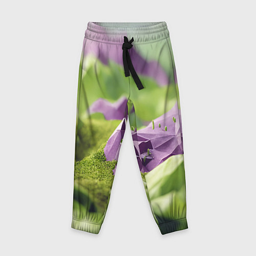 Детские брюки Геометрический пейзаж фиолетовый и зеленый / 3D-принт – фото 1