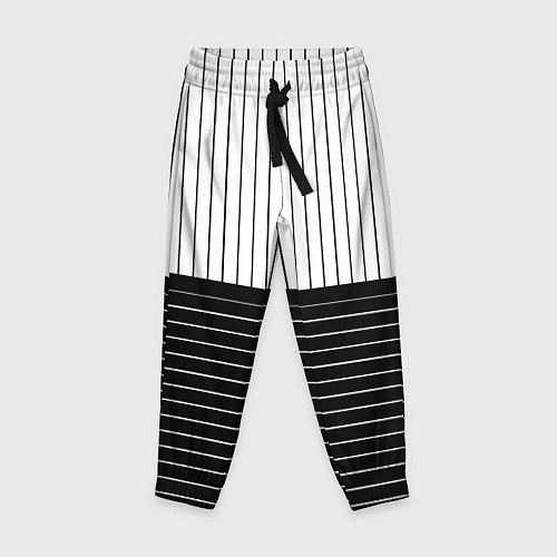Детские брюки Полосатый чёрно-белый / 3D-принт – фото 1