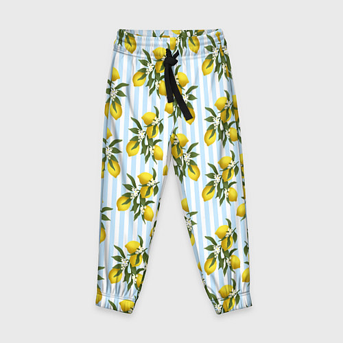 Детские брюки Ветка летних лимонов - голубые полосы / 3D-принт – фото 1