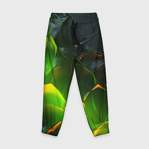 Детские брюки Зеленая абстрактная неоновая текстура / 3D-принт – фото 1