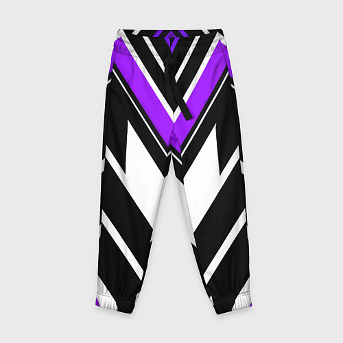 Детские брюки Фиолетово-белые полосы на чёрном фоне / 3D-принт – фото 1