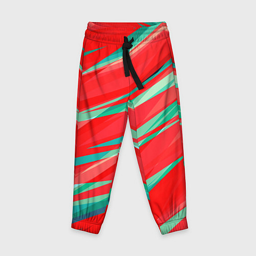Детские брюки Красный и бирюзовый абстрактный полосы / 3D-принт – фото 1