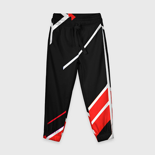 Детские брюки Бело-красные полосы на чёрном фоне / 3D-принт – фото 1
